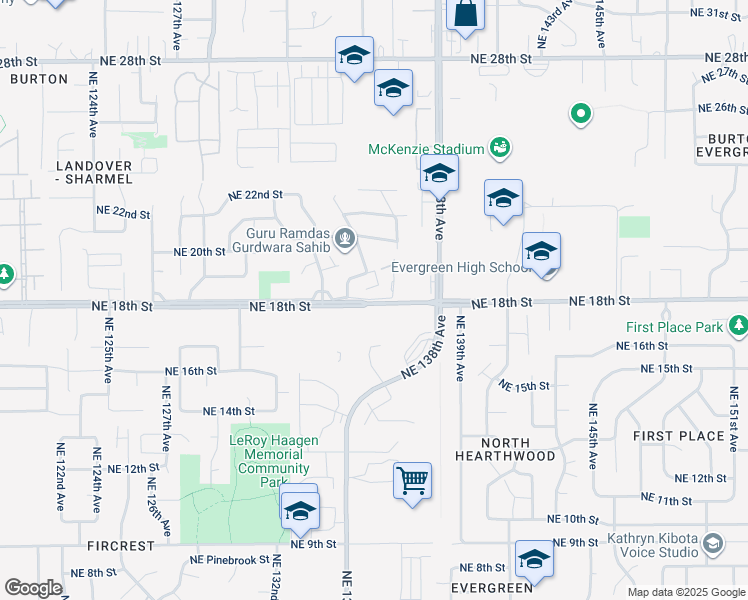 map of restaurants, bars, coffee shops, grocery stores, and more near 13504 Northeast 18th Way in Vancouver