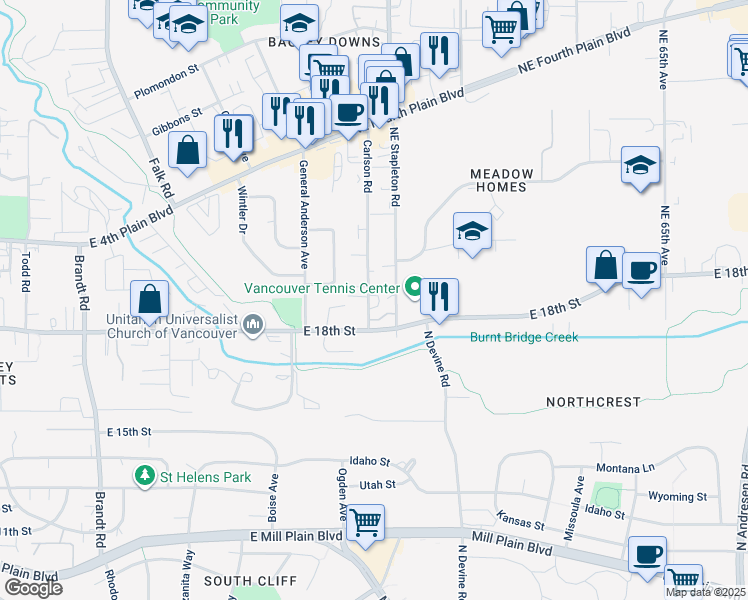 map of restaurants, bars, coffee shops, grocery stores, and more near 1911 Carlson Road in Vancouver
