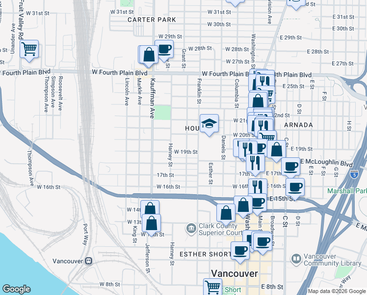 map of restaurants, bars, coffee shops, grocery stores, and more near in Vancouver