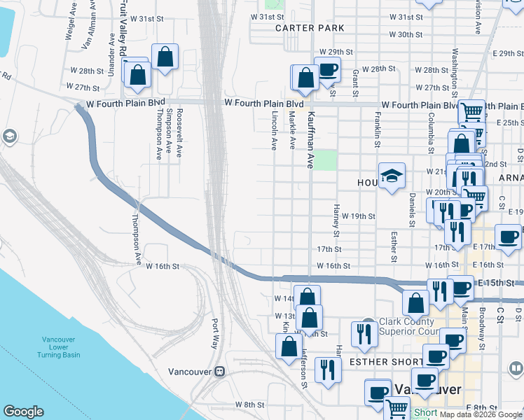 map of restaurants, bars, coffee shops, grocery stores, and more near 1910 Lincoln Avenue in Vancouver
