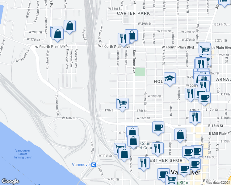 map of restaurants, bars, coffee shops, grocery stores, and more near 1906 Lincoln Avenue in Vancouver