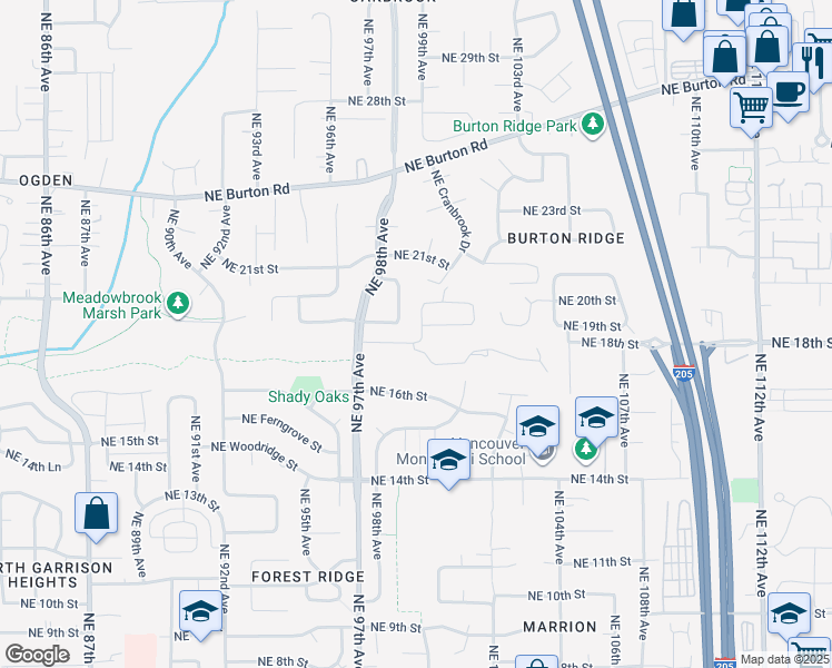 map of restaurants, bars, coffee shops, grocery stores, and more near 1900 Northeast 100th Avenue in Vancouver
