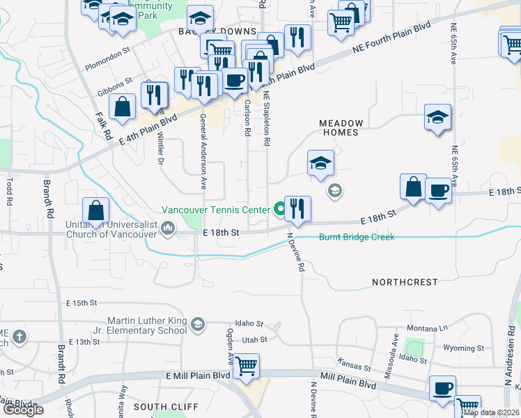 map of restaurants, bars, coffee shops, grocery stores, and more near 1911 Carlson Road in Vancouver