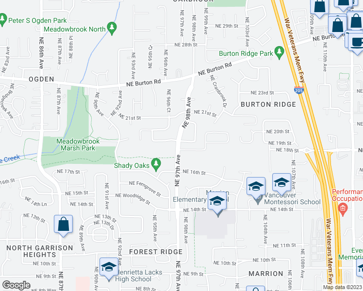map of restaurants, bars, coffee shops, grocery stores, and more near 1803 Northeast 98th Avenue in Vancouver
