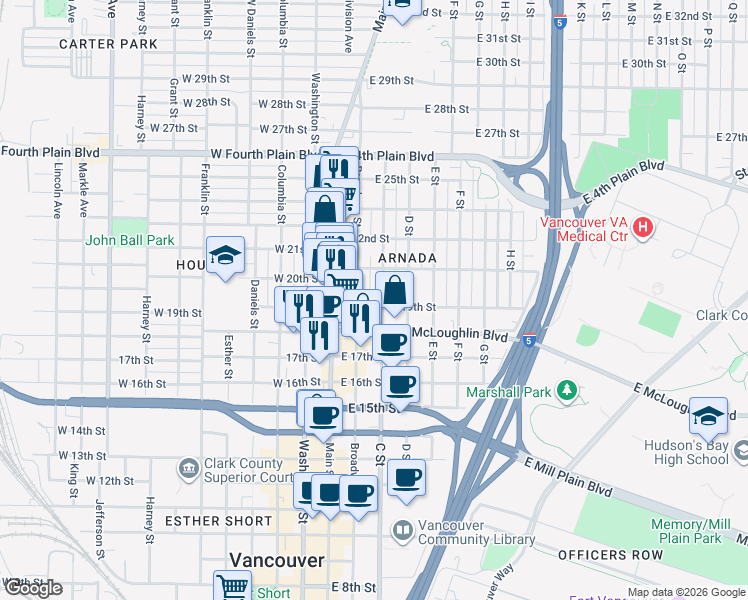map of restaurants, bars, coffee shops, grocery stores, and more near 252 East 19th Street in Vancouver