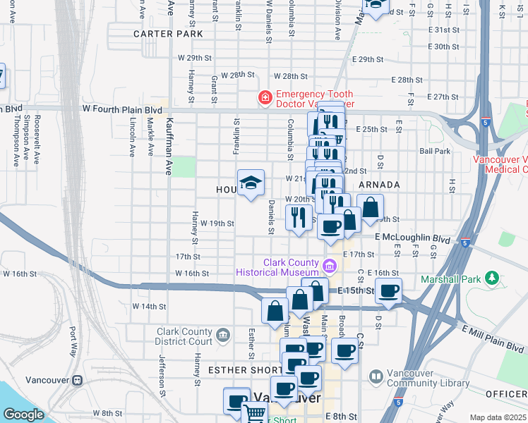 map of restaurants, bars, coffee shops, grocery stores, and more near 1900 Daniels Street in Vancouver
