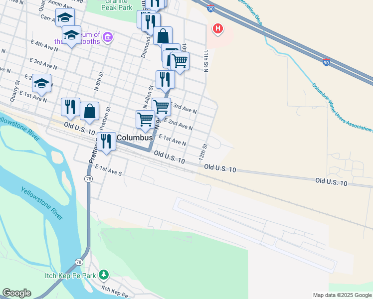 map of restaurants, bars, coffee shops, grocery stores, and more near 34 11th Street in Columbus