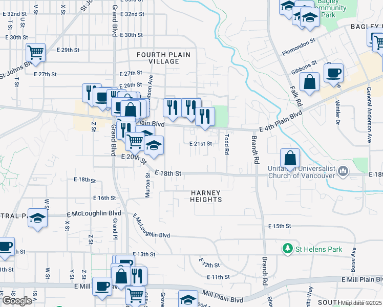 map of restaurants, bars, coffee shops, grocery stores, and more near 3323 East 21st Street in Vancouver