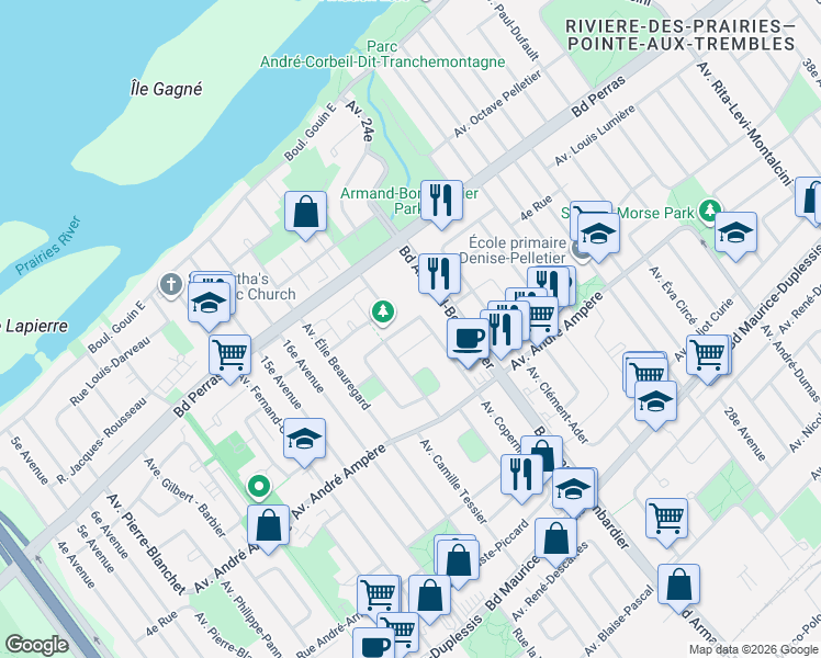 map of restaurants, bars, coffee shops, grocery stores, and more near 7970 Avenue Lorenzo-Prince in Montréal