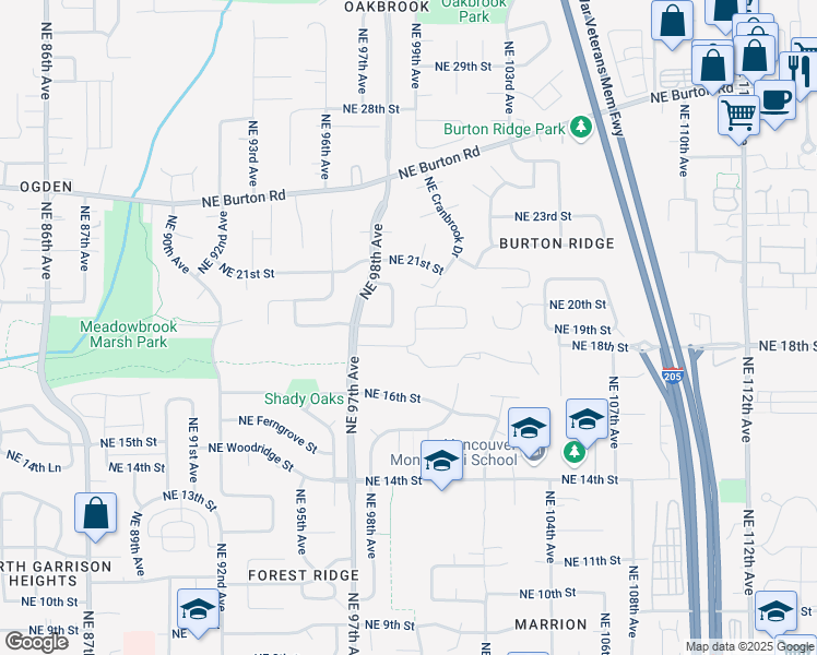 map of restaurants, bars, coffee shops, grocery stores, and more near 1900 Northeast 100th Avenue in Vancouver