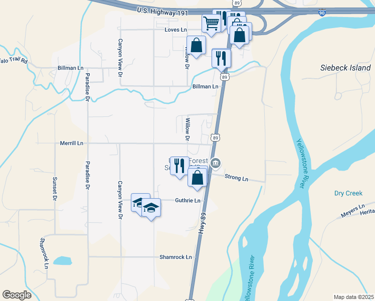 map of restaurants, bars, coffee shops, grocery stores, and more near 5 Merrill Lane in Livingston