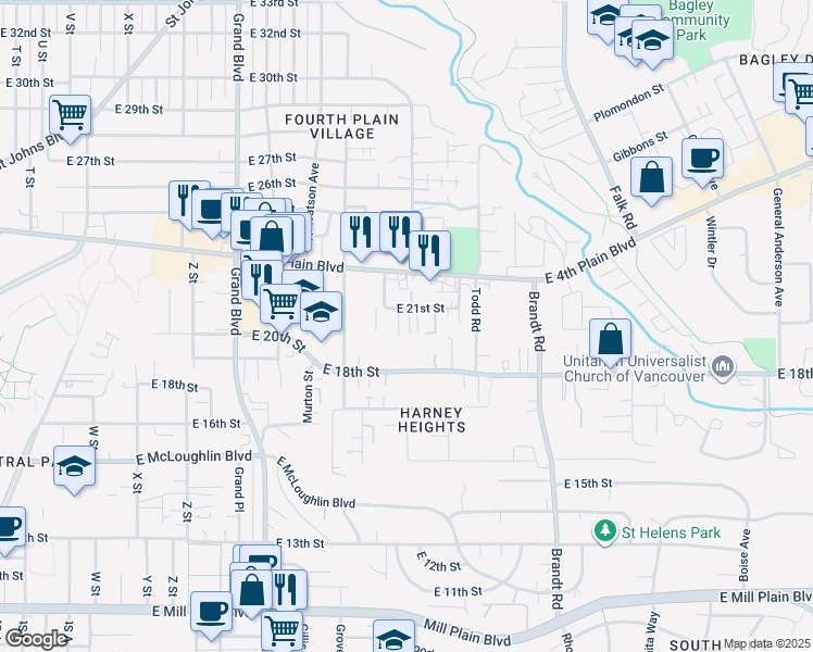 map of restaurants, bars, coffee shops, grocery stores, and more near 3323 East 21st Street in Vancouver