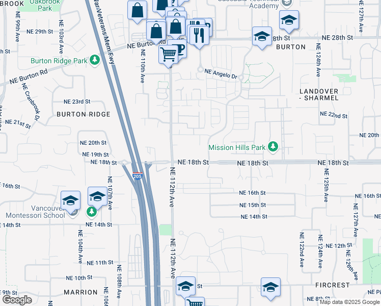 map of restaurants, bars, coffee shops, grocery stores, and more near 1807 Northeast 112th Avenue in Vancouver