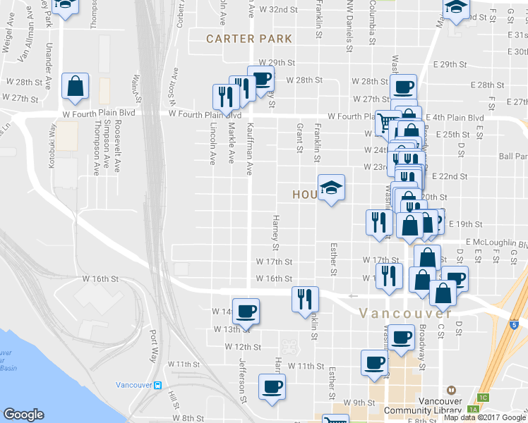 map of restaurants, bars, coffee shops, grocery stores, and more near 825 West 20th Street in Vancouver