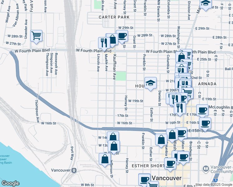 map of restaurants, bars, coffee shops, grocery stores, and more near 955 W 20th St in Vancouver