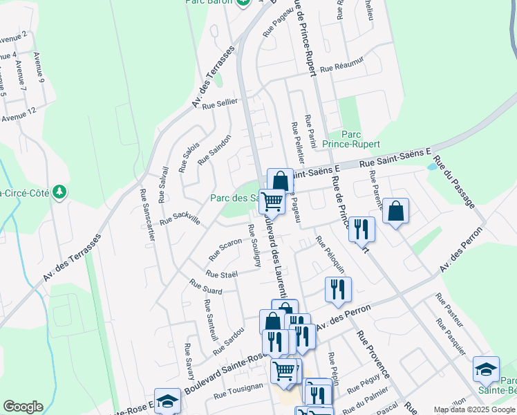 map of restaurants, bars, coffee shops, grocery stores, and more near 6200 Boulevard des Laurentides in Laval