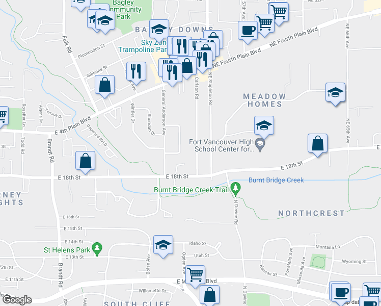 map of restaurants, bars, coffee shops, grocery stores, and more near 1911 Carlson Road in Vancouver