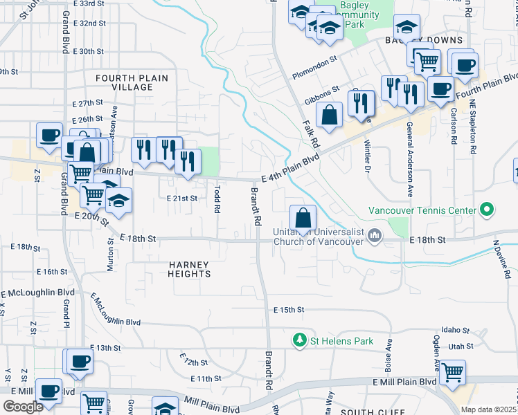 map of restaurants, bars, coffee shops, grocery stores, and more near 1927 Brandt Road in Vancouver