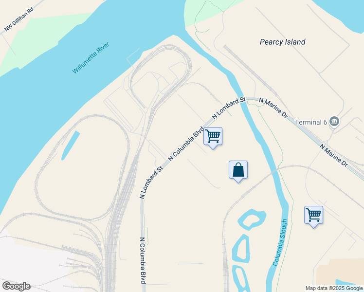 map of restaurants, bars, coffee shops, grocery stores, and more near 15077-15095 North Lombard Street in Portland
