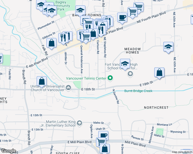 map of restaurants, bars, coffee shops, grocery stores, and more near 1912 Carlson Road in Vancouver