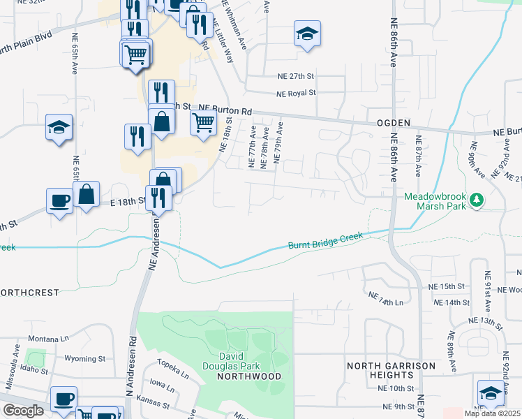 map of restaurants, bars, coffee shops, grocery stores, and more near 7719 Northeast 19th Way in Vancouver