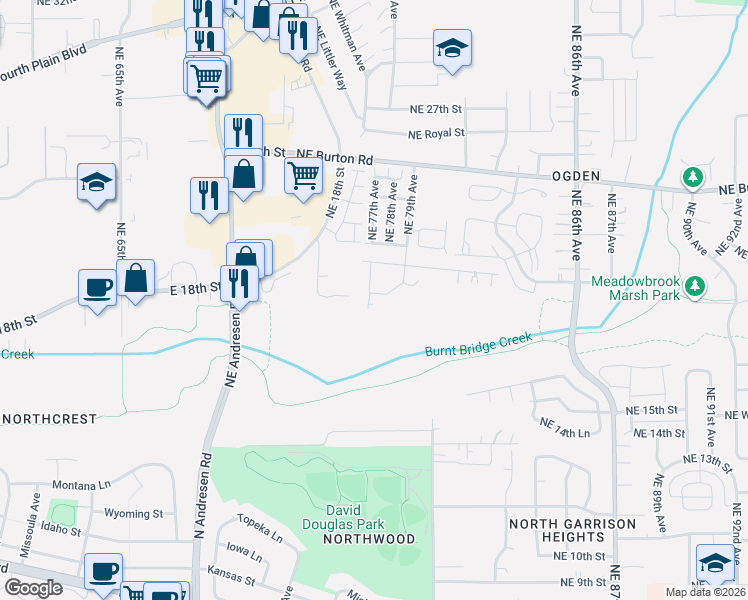 map of restaurants, bars, coffee shops, grocery stores, and more near 7705 Northeast 19th Way in Vancouver