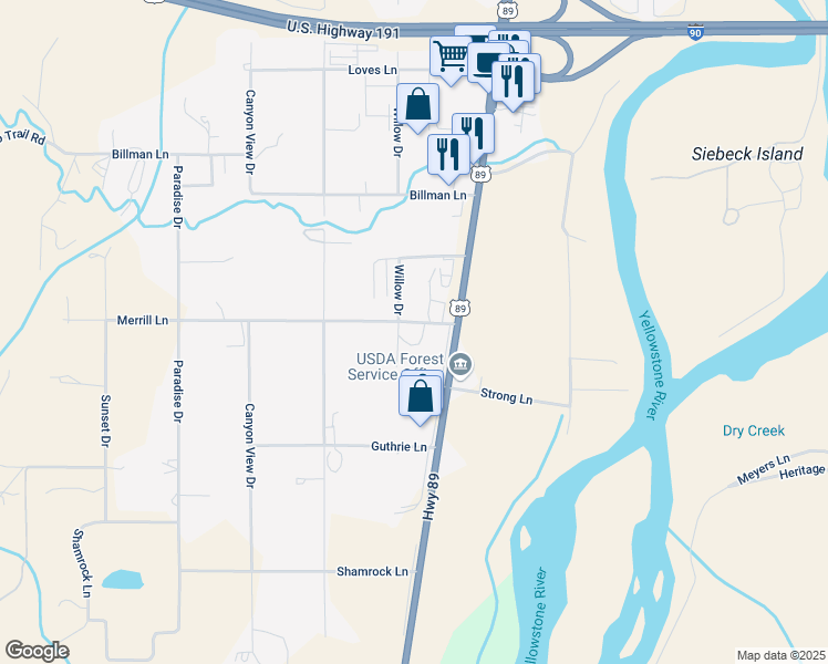 map of restaurants, bars, coffee shops, grocery stores, and more near 5 Merrill Lane in Livingston