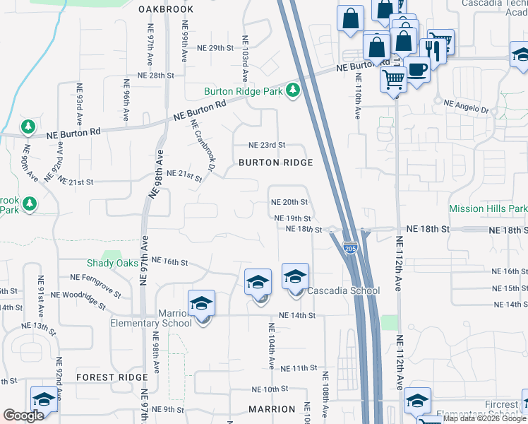 map of restaurants, bars, coffee shops, grocery stores, and more near 10309 Northeast 20th Circle in Vancouver