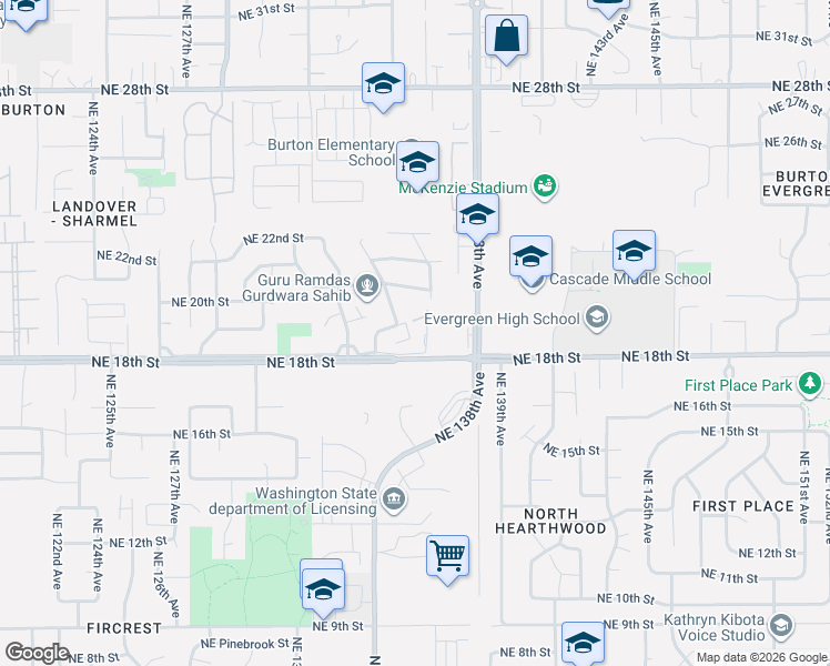 map of restaurants, bars, coffee shops, grocery stores, and more near 13504 Northeast 18th Way in Vancouver