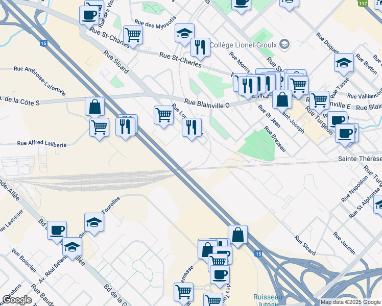 map of restaurants, bars, coffee shops, grocery stores, and more near 16 Rue Sicard in Sainte-Thérèse