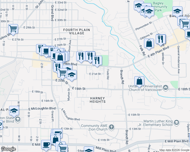 map of restaurants, bars, coffee shops, grocery stores, and more near 3405 East 21st Street in Vancouver