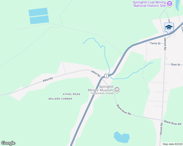 map of restaurants, bars, coffee shops, grocery stores, and more near 2470 Athol Road in Springhill