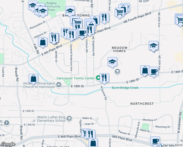 map of restaurants, bars, coffee shops, grocery stores, and more near 1911 Carlson Road in Vancouver