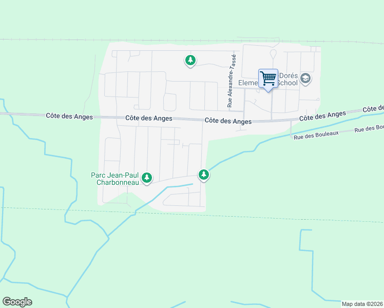 map of restaurants, bars, coffee shops, grocery stores, and more near 8845 Rue Jean-Léo Rochon in Mirabel