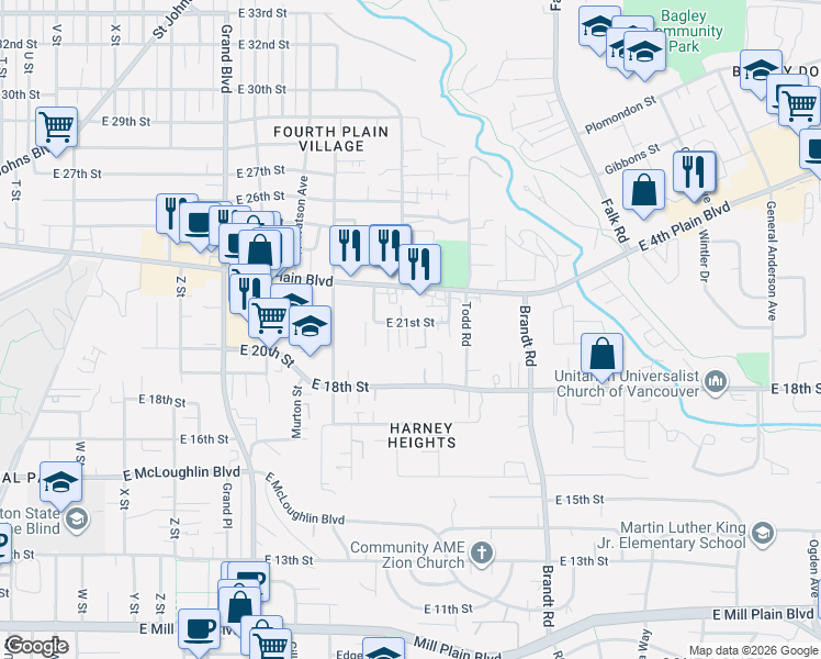 map of restaurants, bars, coffee shops, grocery stores, and more near 3405 East 21st Street in Vancouver