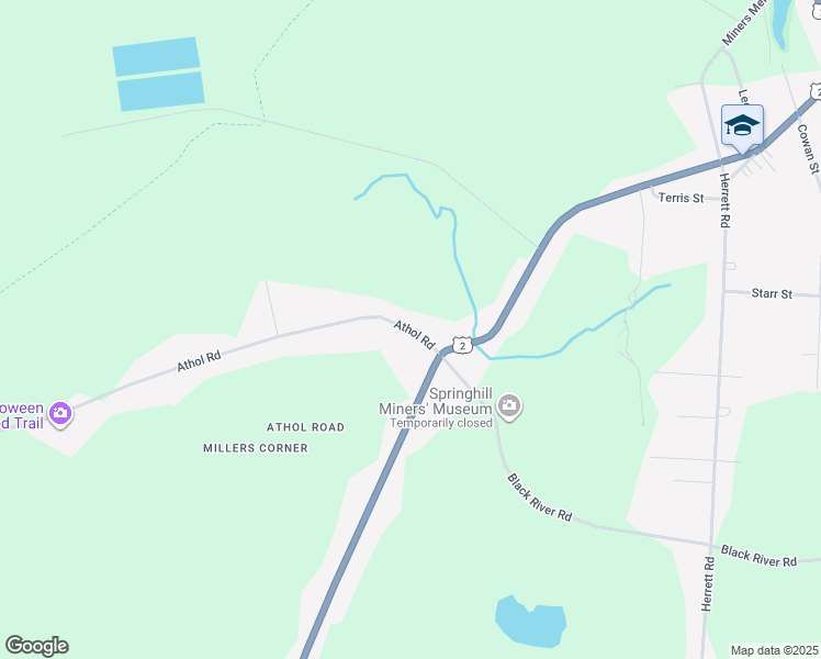 map of restaurants, bars, coffee shops, grocery stores, and more near Athol Road in Springhill