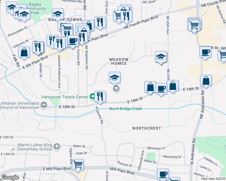 map of restaurants, bars, coffee shops, grocery stores, and more near 5734-5932 East 18th Street in Vancouver