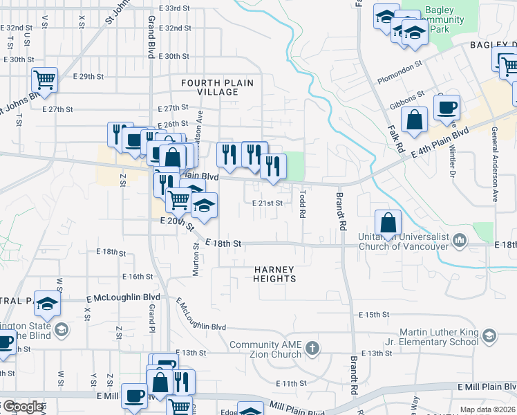 map of restaurants, bars, coffee shops, grocery stores, and more near 3323 East 21st Street in Vancouver