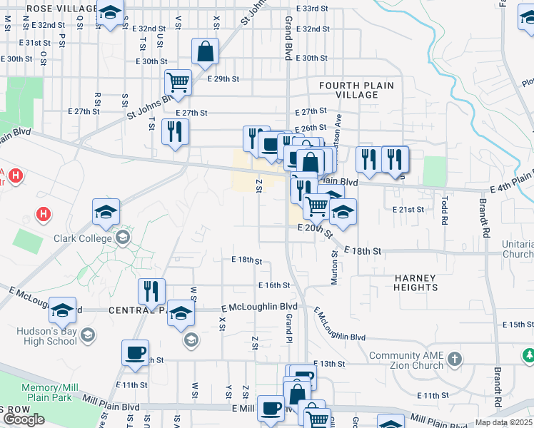 map of restaurants, bars, coffee shops, grocery stores, and more near 2015 Z Street in Vancouver