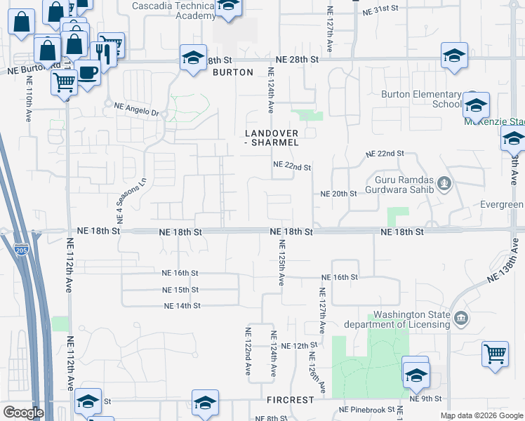 map of restaurants, bars, coffee shops, grocery stores, and more near 1914 Northeast 124th Avenue in Vancouver