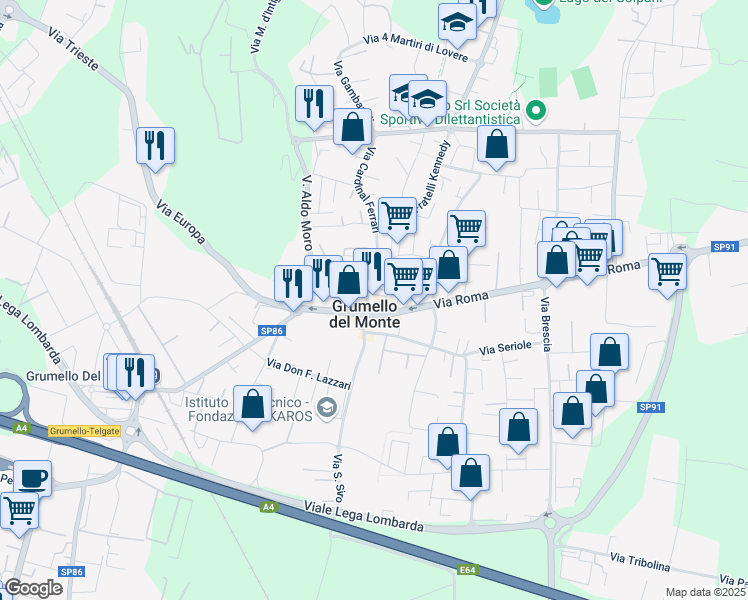 map of restaurants, bars, coffee shops, grocery stores, and more near 6B Piazza G. Camozzi in Grumello del Monte
