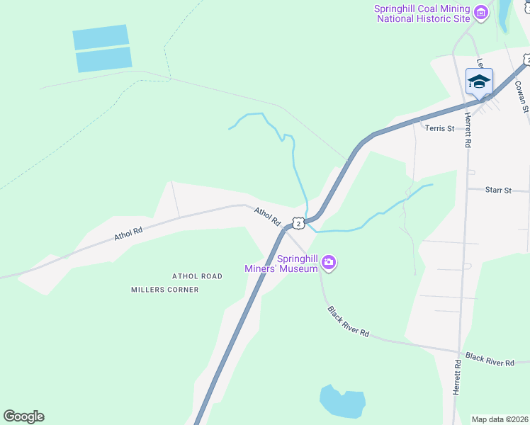 map of restaurants, bars, coffee shops, grocery stores, and more near 2481 Athol Road in Springhill