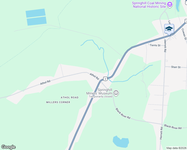 map of restaurants, bars, coffee shops, grocery stores, and more near 2482 Athol Road in Springhill