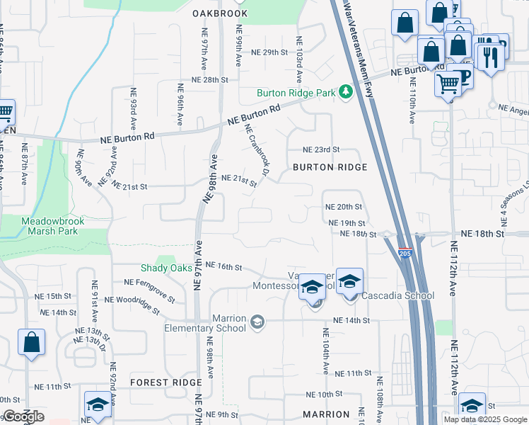 map of restaurants, bars, coffee shops, grocery stores, and more near 10029 Northeast 20th Street in Vancouver
