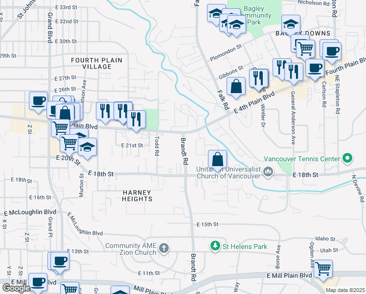 map of restaurants, bars, coffee shops, grocery stores, and more near 1927 Brandt Road in Vancouver