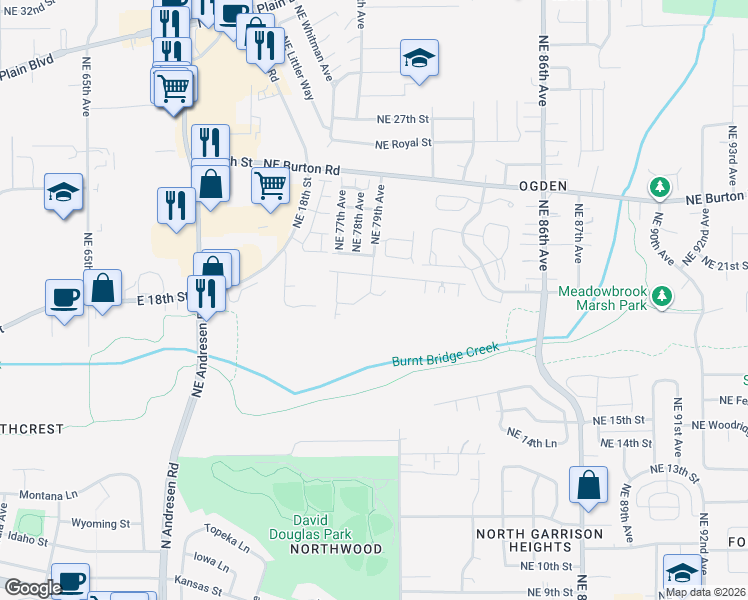 map of restaurants, bars, coffee shops, grocery stores, and more near 7905 Northeast 19th Circle in Vancouver