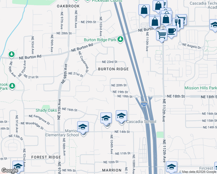 map of restaurants, bars, coffee shops, grocery stores, and more near 10309 Northeast 20th Circle in Vancouver