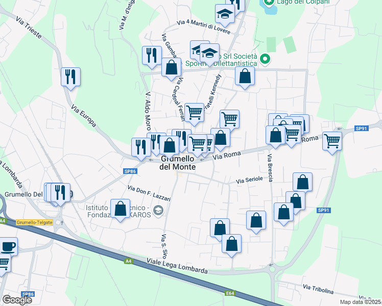 map of restaurants, bars, coffee shops, grocery stores, and more near 6B Piazza Gabriele Camozzi in Grumello del Monte