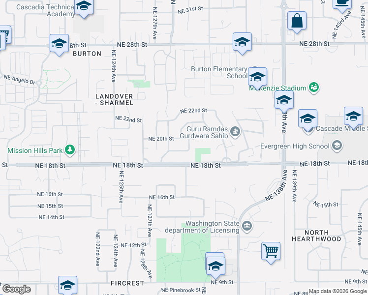 map of restaurants, bars, coffee shops, grocery stores, and more near 12914 Northeast 18th Way in Vancouver