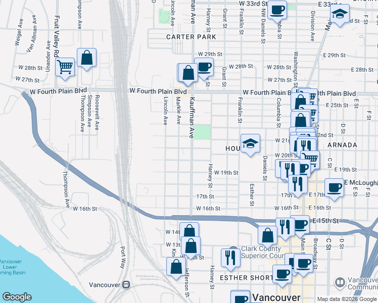 map of restaurants, bars, coffee shops, grocery stores, and more near 1015 West 20th Street in Vancouver
